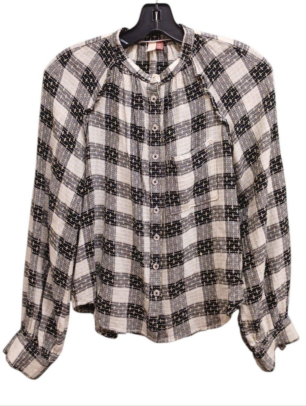 Pilcro Black and Cream Plaid Button-Front Shirt Size Extra Small